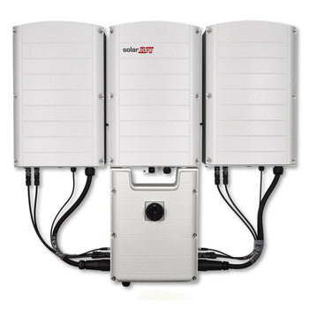 Single product image of SolarEdge SE43.2K-US02IBPZ4 43.2kW Three Phase Synergy Manager Inverter with multiple cables on a white background