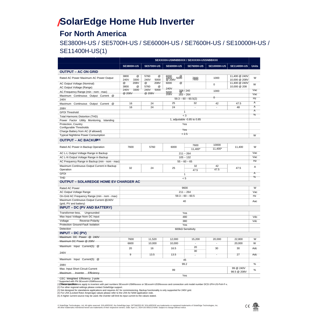 SE7600H-USMNBBL14 solaredge hybrid inverter 
