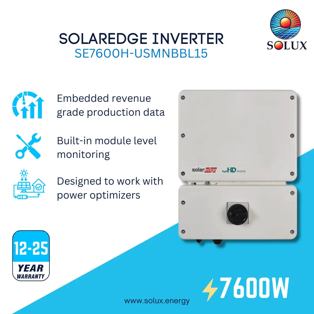 This is a graphic image of  solaredge 7.6kW hd wave single phase residential inverter 