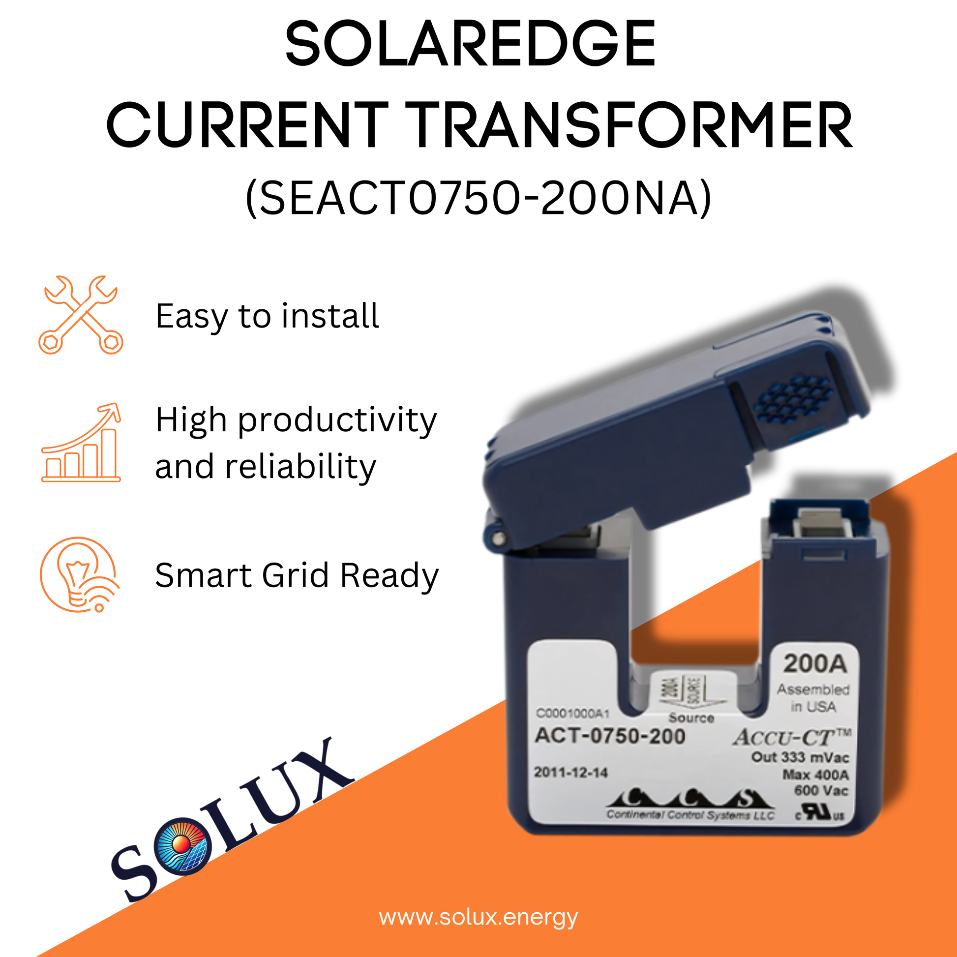 The solaredge current transformer 200 amp accurately measures electrical current in your solar system.