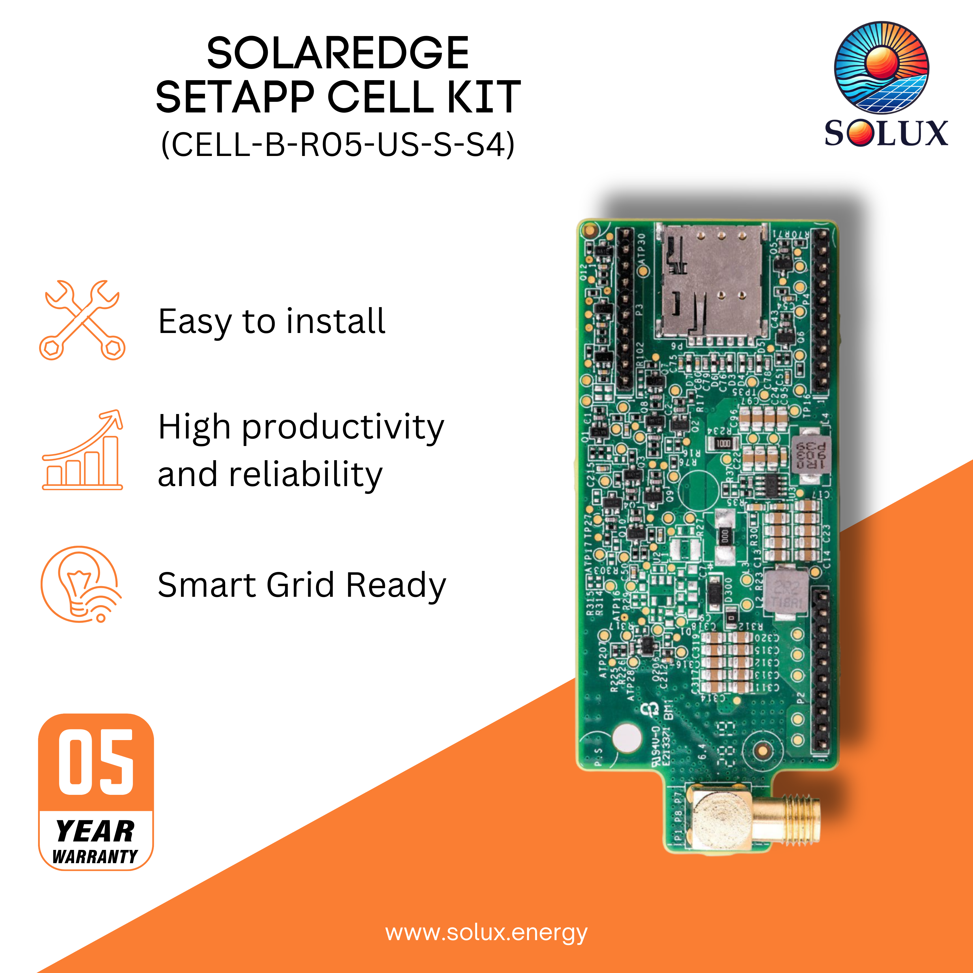 The solaredge setapp commercial cell kit enables cellular connectivity for remote monitoring and control of your commercial solar system.