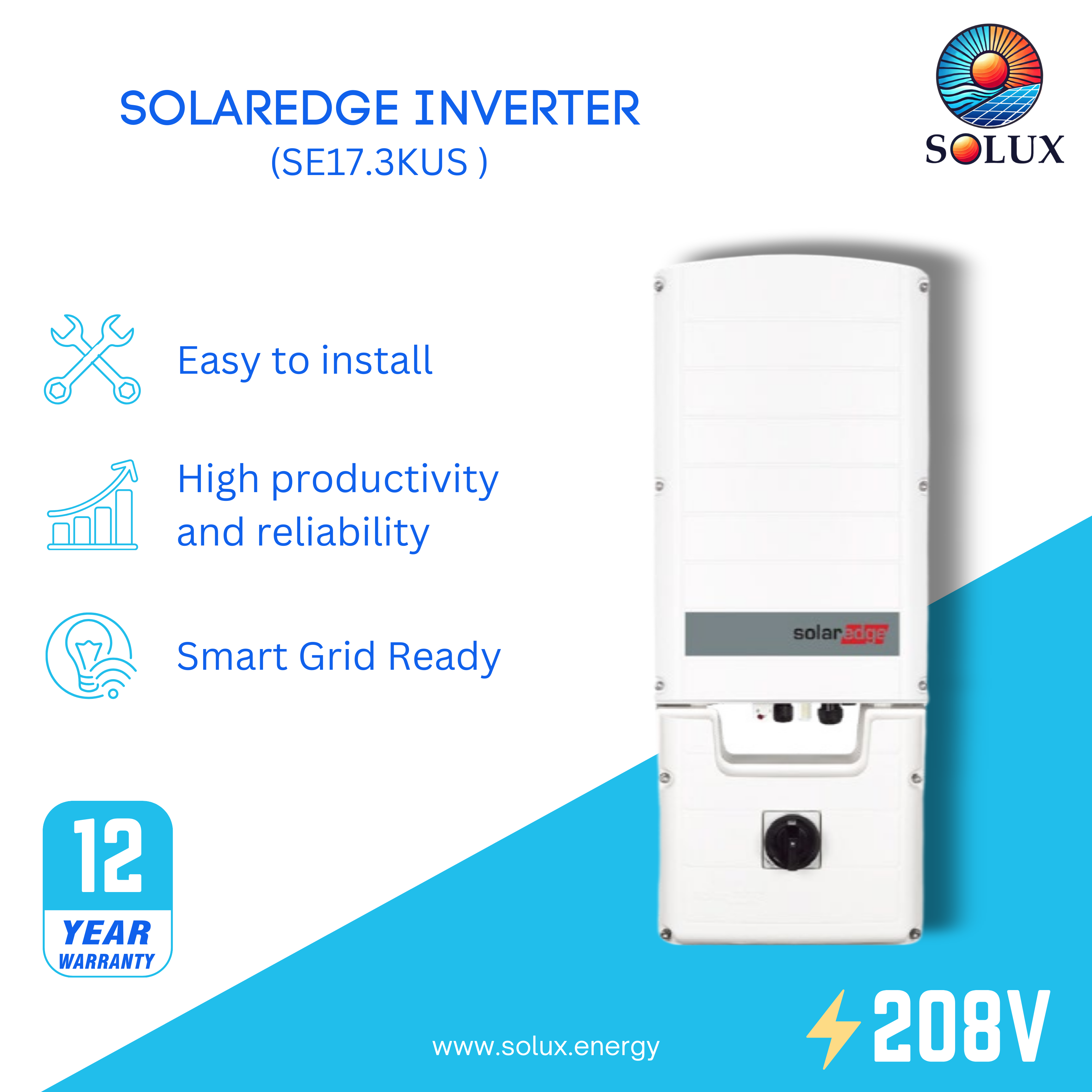 SolarEdge 17.3kW Three-Phase Inverter: Safe and reliable solar power.