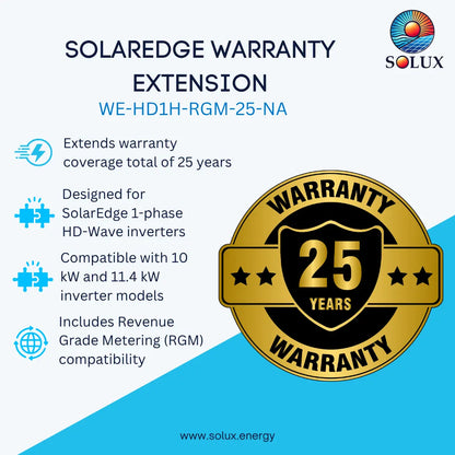 A promotional graphic for the solaredge 25 years inverter warranty extension