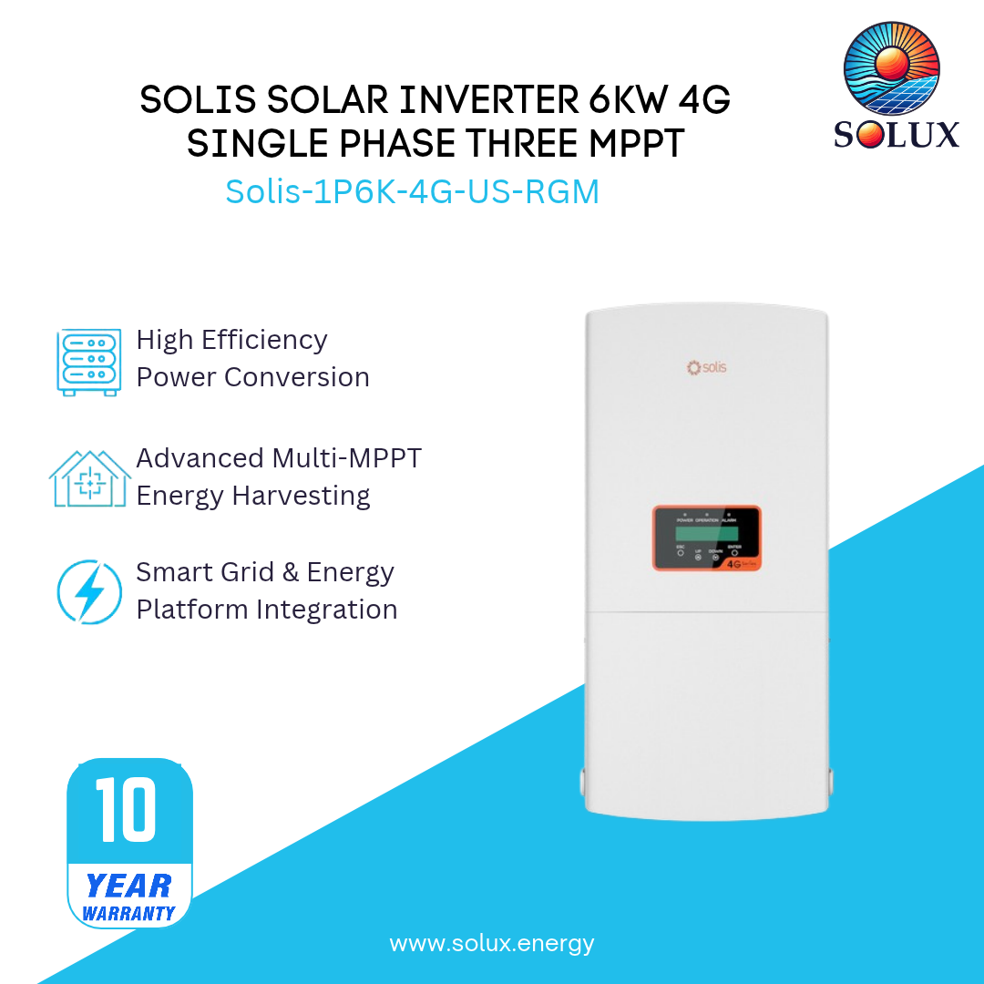 Solis Solar Inverter 6kw 4G Single phase Three MPPT. US Version with RGM with 10 year standard warranty