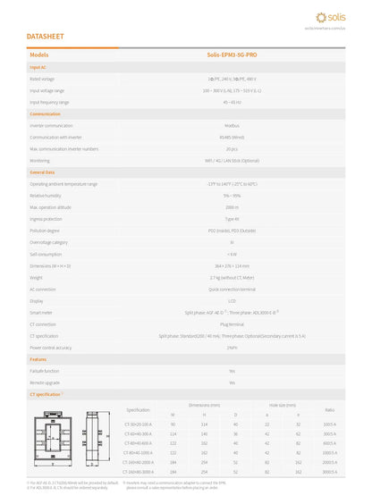 This is the datasheet image for the Solis EPM3-5G-PRO Export power manager