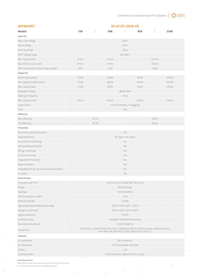 A technical datasheet table for the Sola 55-60-675-1000kW UPS system, showing specifications, ratings, protection, and environmental data in a clean, grid-based layout.
