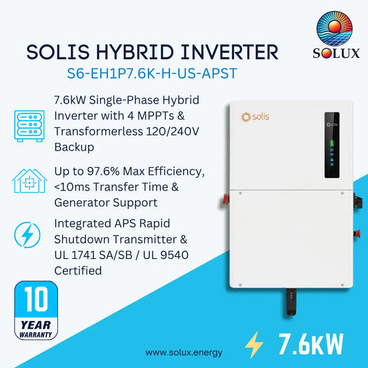 This is the promotional graphic for the solis 7.6kw hybrid inverter