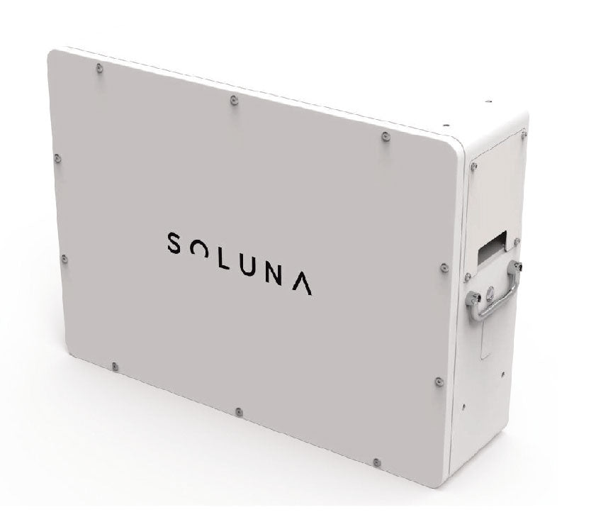 Soluna 5kWh battery. Includes wall-mounting bracket and communication cables. Positive and Negative power cables not included.