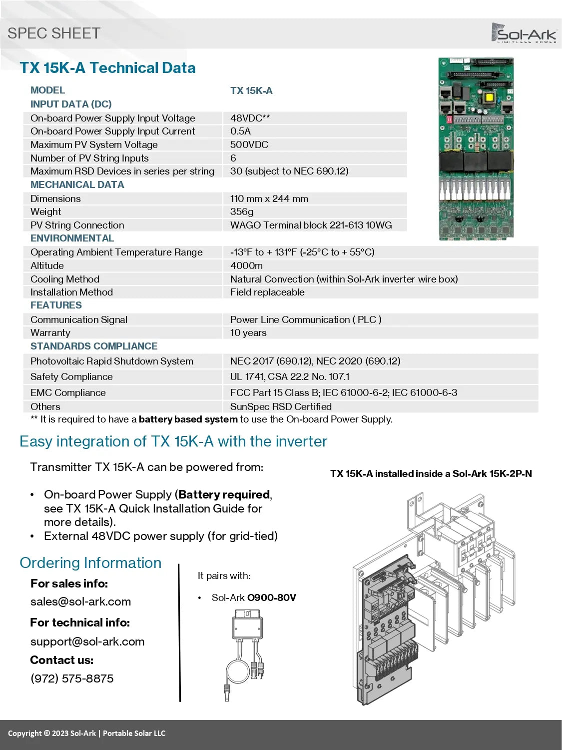 Sol-Ark TX 15K-A TX/RX Transmitter for Limitless-15k