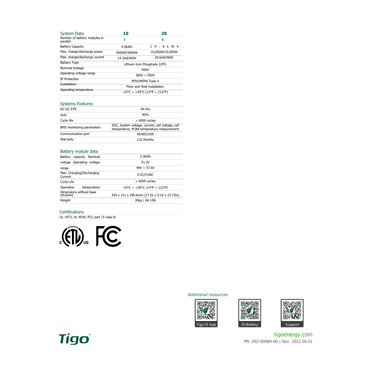 TSB-10-US 603-00000-50 10kwh battery