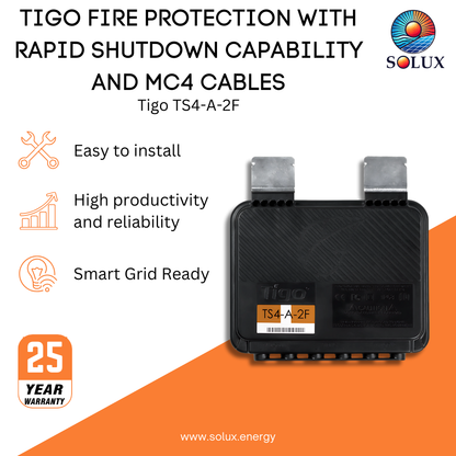 This is an image of Tigo TS4-A-2F Fire Protection with Rapid Shutdown and MC4 Cables