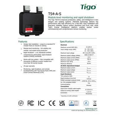 Tigo TS4-A-S solar rapid shutdown