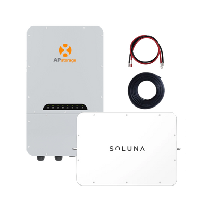 APSmart Soluna 5kWh battery. Includes wall-mounting bracket and communication cables. Positive and Negative power cables not included
