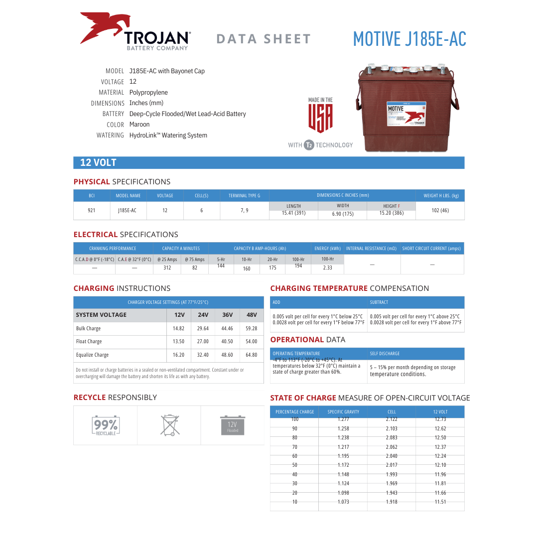 J185E-AC 8v trojan battery 