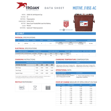 J185E-AC 8v trojan battery 