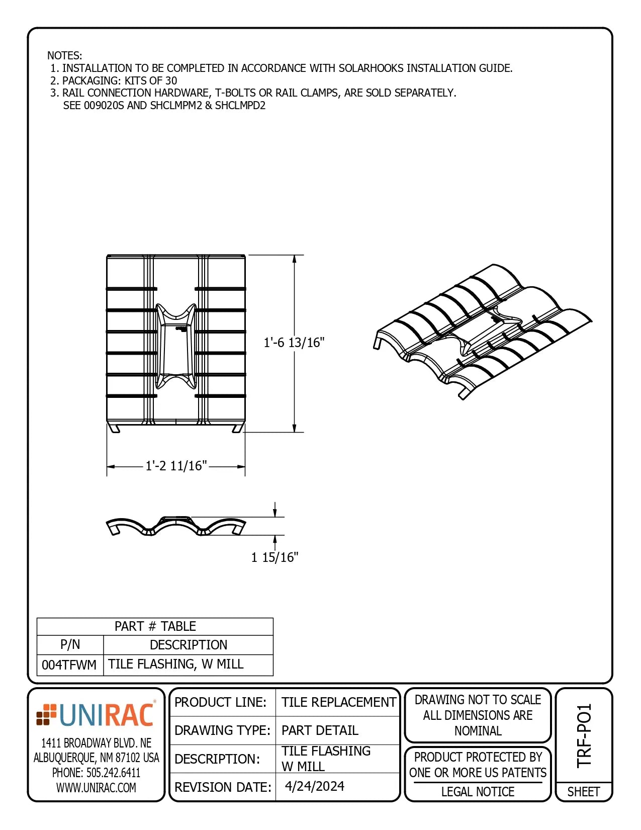 UNI-004TFWM flashing for roof tiles
