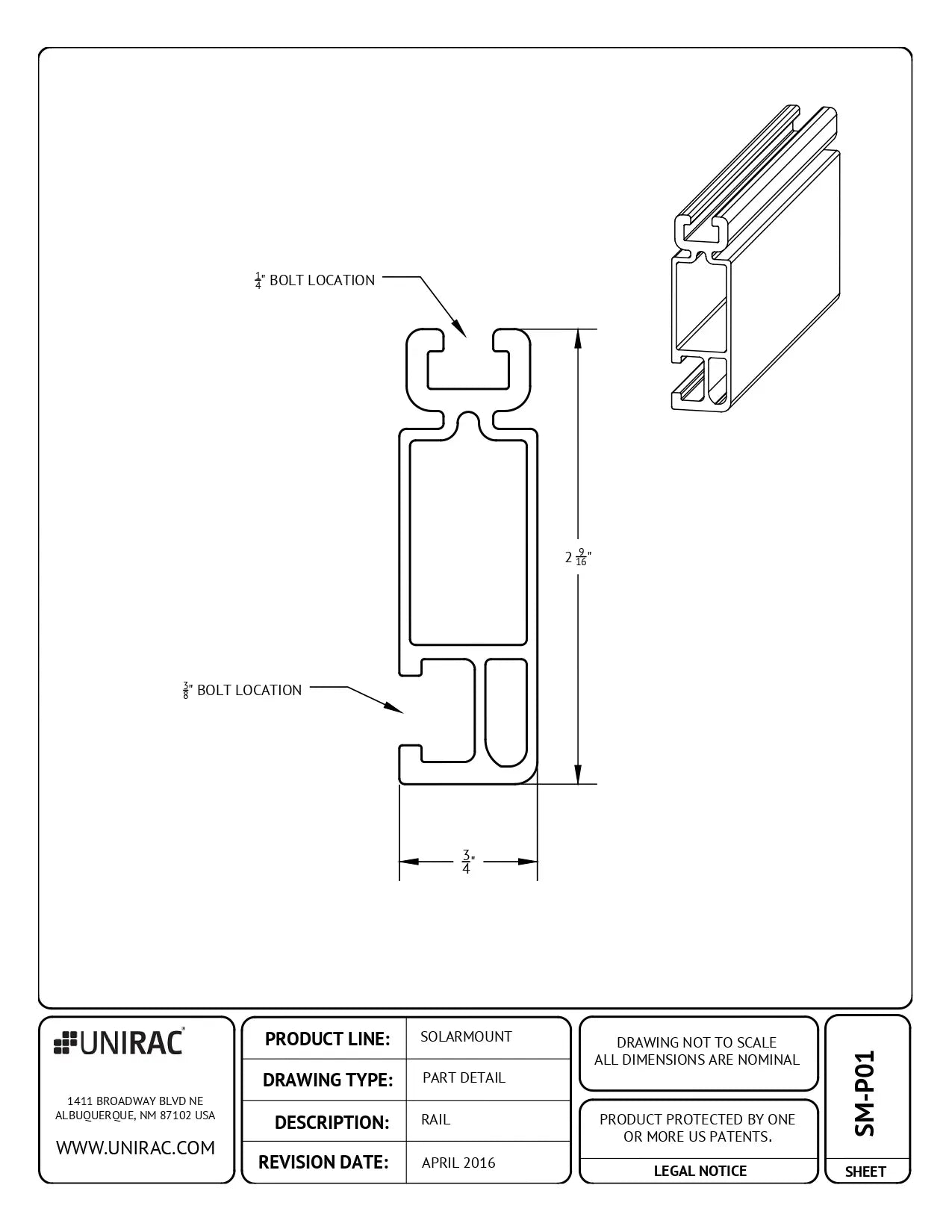 UNI-320185M-US aluminium solar mounting rails