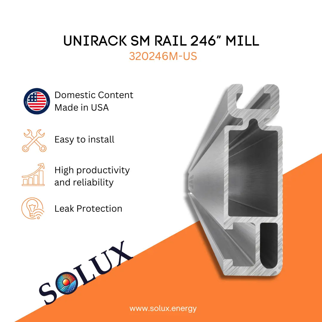 This is an image of Unirac SM Rail Mill finish 246 inches domestic content solution