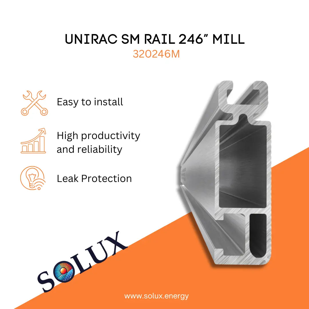 This is an image of standard Unirac SM Rail 246 inches in mill finish 