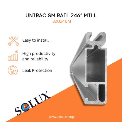 This is an image of standard Unirac SM Rail 246 inches in mill finish 