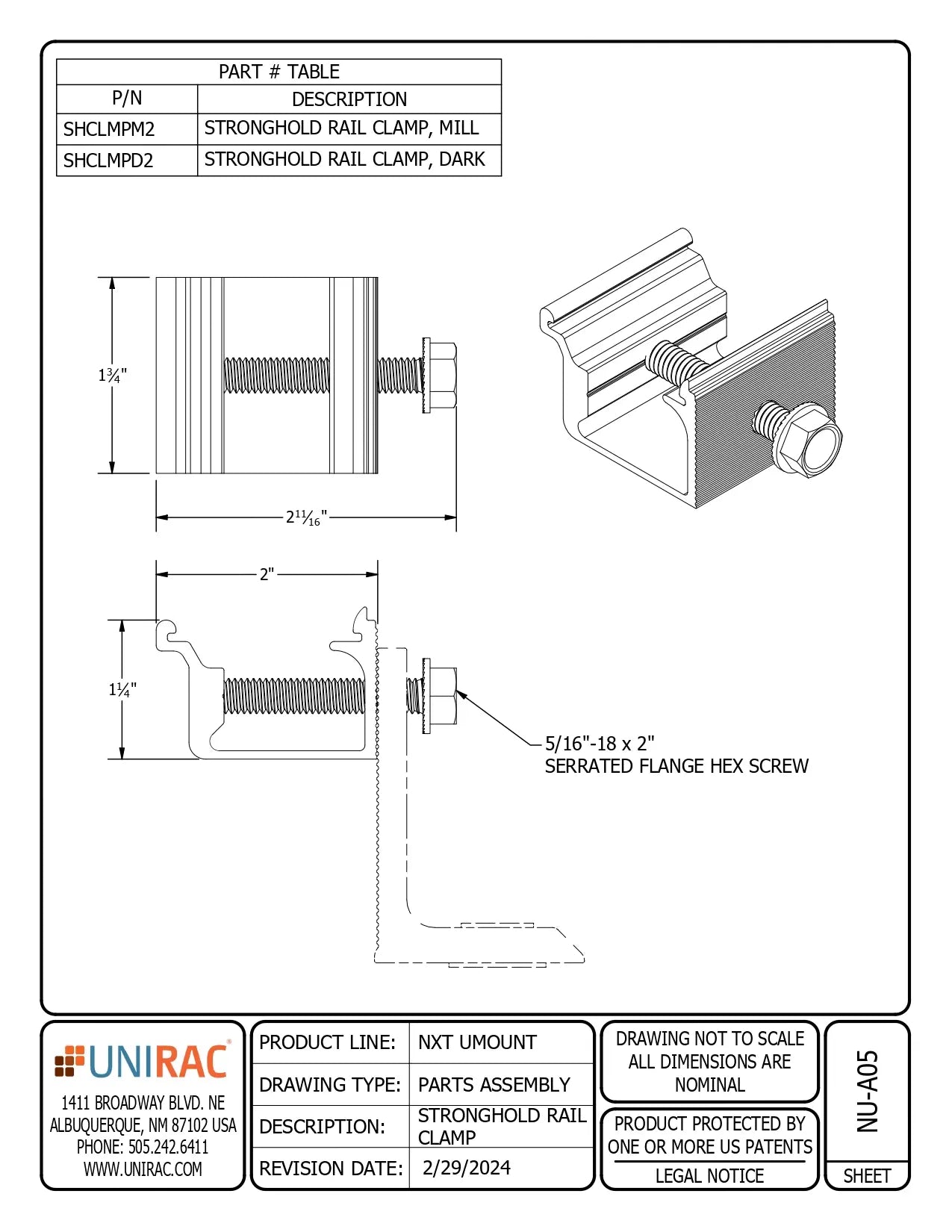 UNI-SHCLMPM2 solar rails and clamps