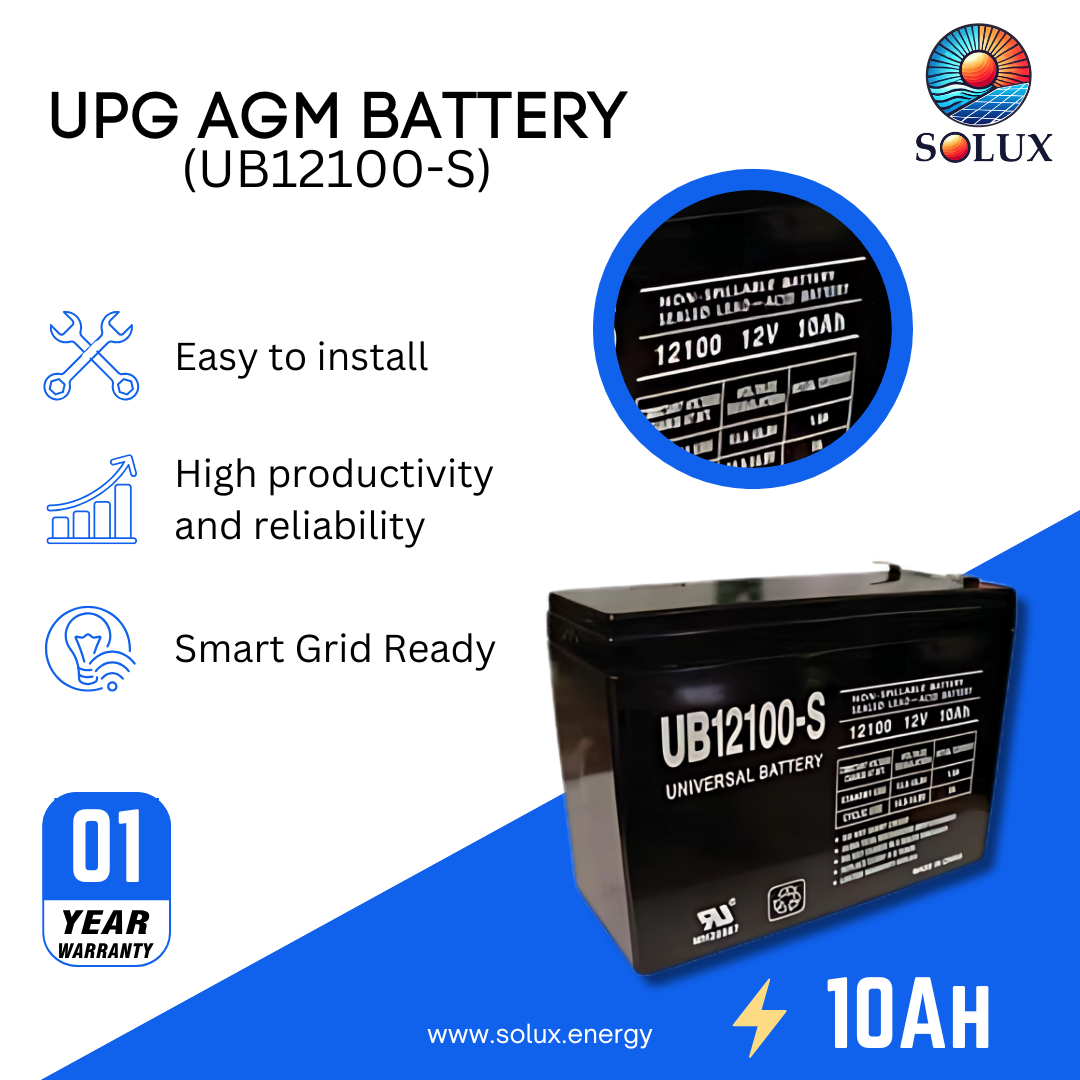Ub121100 UPG UB12100-S 12V 10Ah SLA AGM Battery – Solux, LLC