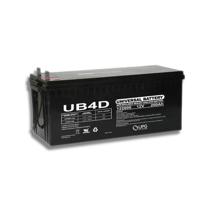 A black UPS universal battery with white text labels, including 'UB4D' and 'UNIVERSAL BATTERY', shown on a plain white background.