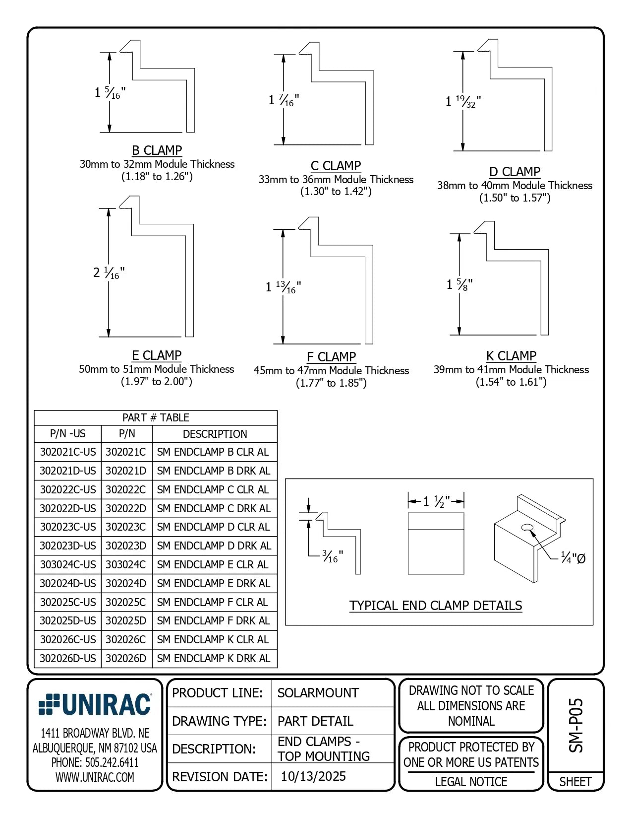 302023C-US unirac solarmount end clamp