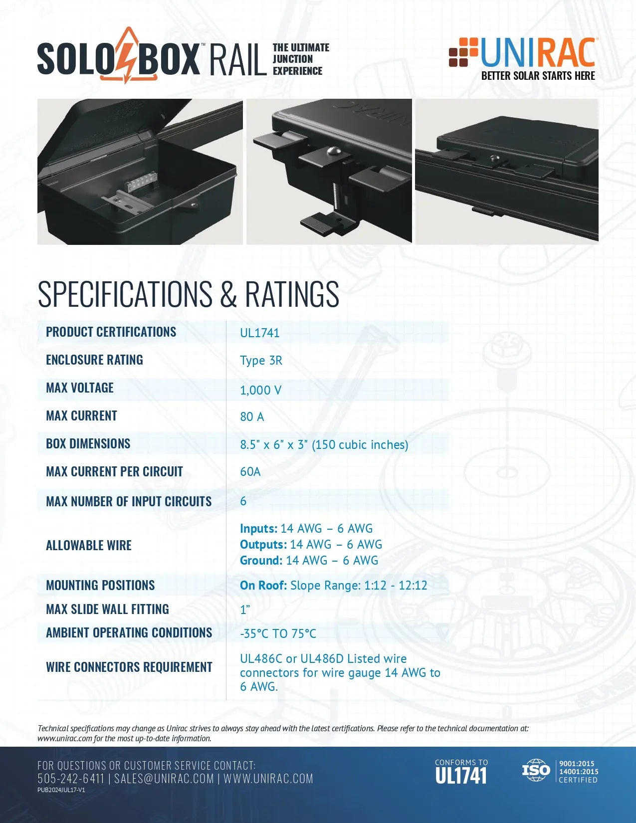 UNI-SBOXRAIL-D rooftop junction box