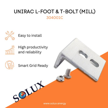 This is an image of Unirac L Foot & T-Bolt Mill Finish