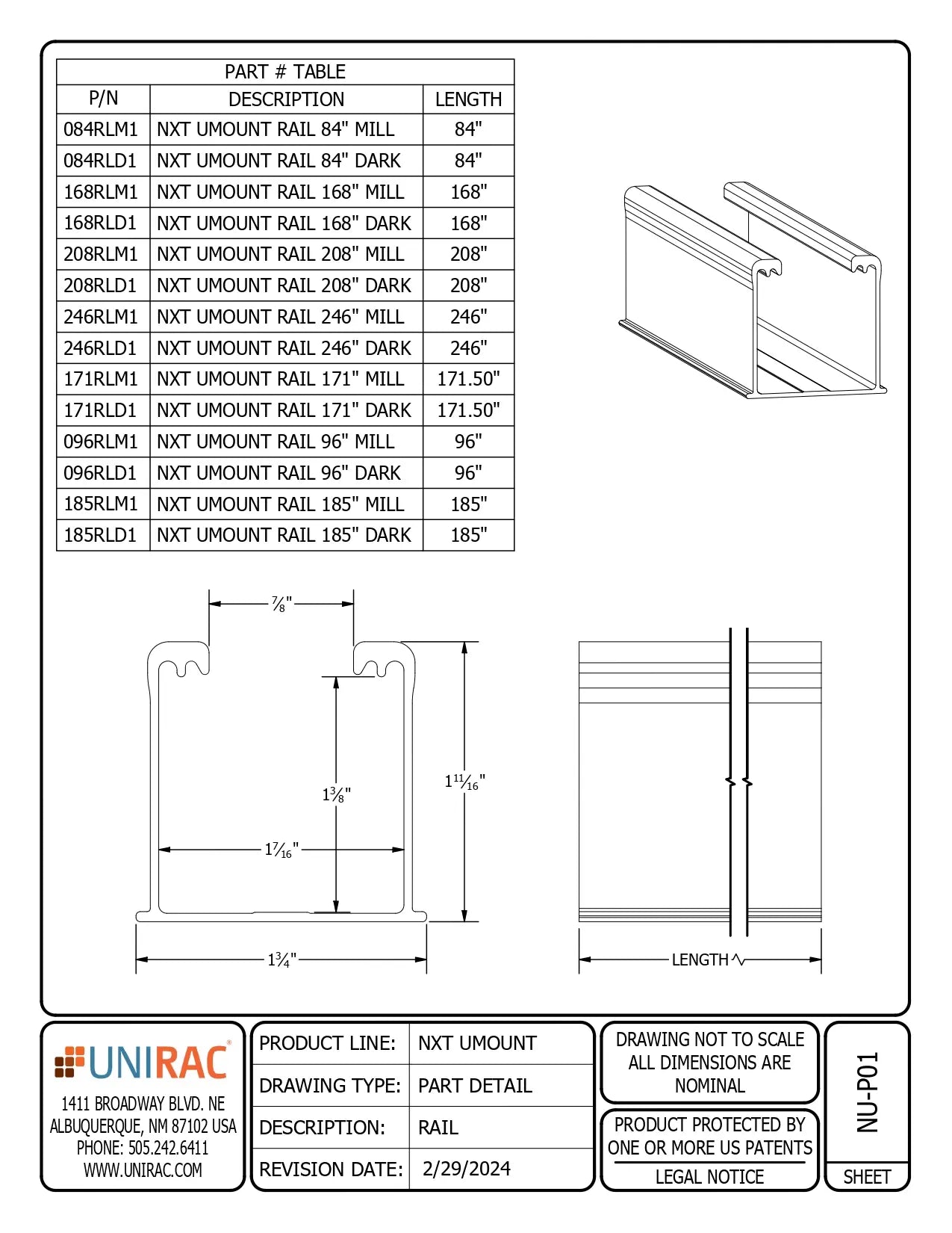 168RLD1 nxt umount rail