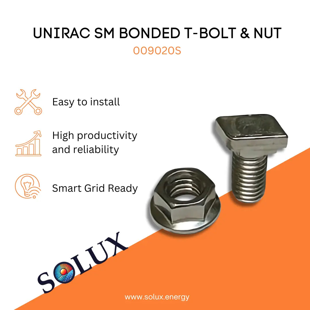 This is an image of Unirac SM Bonded T-Bolt & Nut, 3/8" X 3/4", SS