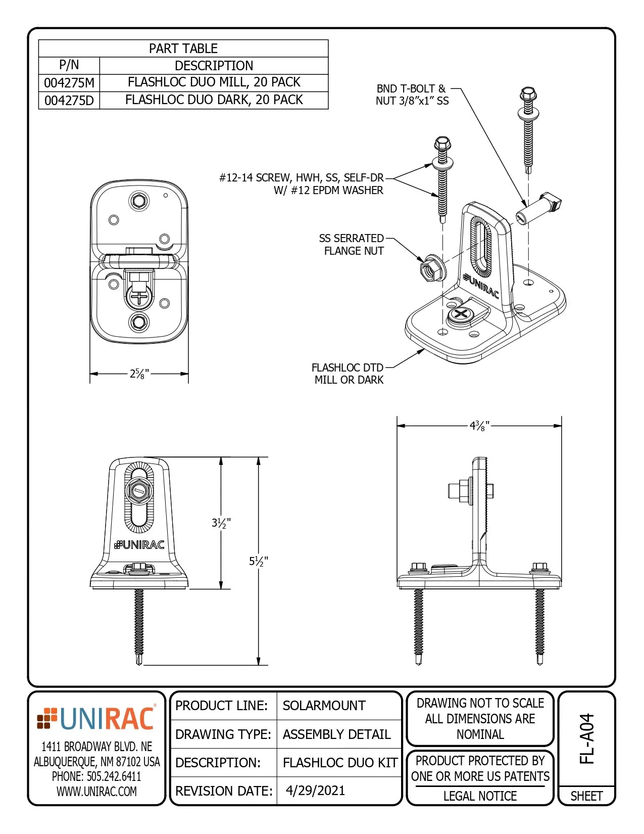 Unirac: UNI-004275D FLASHLOC DUO DARK