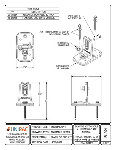 Unirac: UNI-004275D FLASHLOC DUO DARK