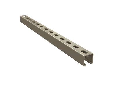 Product Image of ES20501: a galvanized steel slotted strut channel for solar racking on a white background.