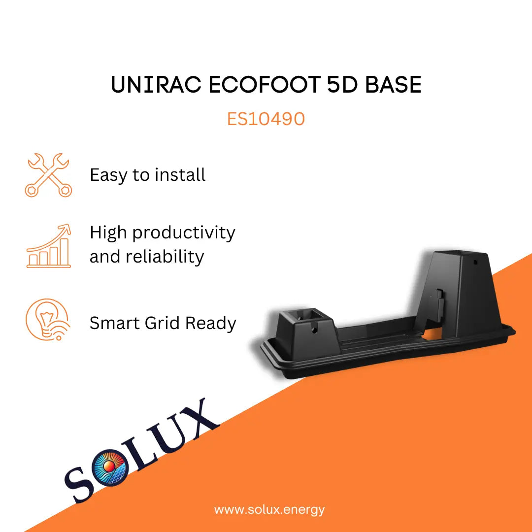 Unirac Ballast Base ECOFoot 5D (ES10490) graphic: Easy to install, reliable, and Smart Grid Ready.