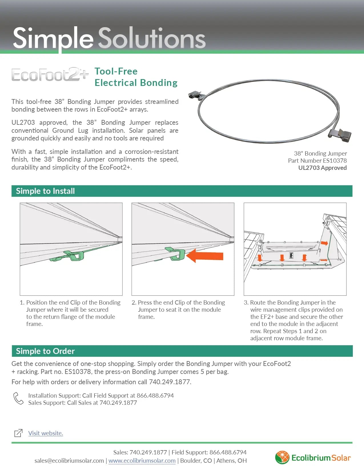 Technical engineering drawing of Unirac EcoFoot Universal Clamp Kit (ES10466) parts assembly.