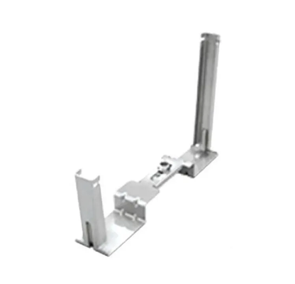 A silver metal mounting bracket or hardware component with a vertical upright and two flat base plates, shown on a plain white background.