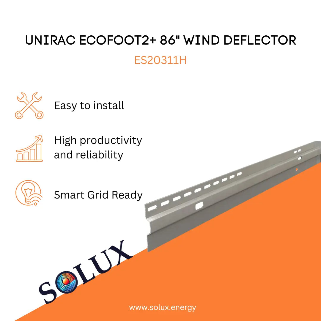 Product info for Unirac ES20311H EcoFoot2+ 86" Wind Deflector. Easy to install, high productivity, smart grid ready.