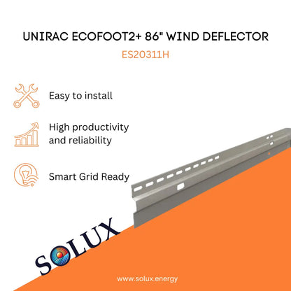 Product info for Unirac ES20311H EcoFoot2+ 86" Wind Deflector. Easy to install, high productivity, smart grid ready.