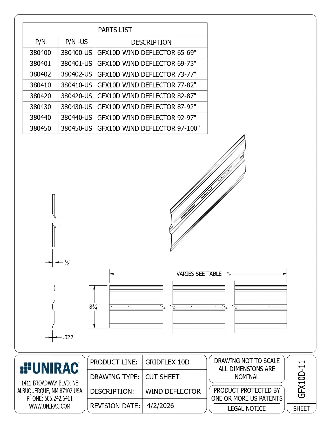 unirac solar panel wind defleclector standard and domestic content technical cutsheet