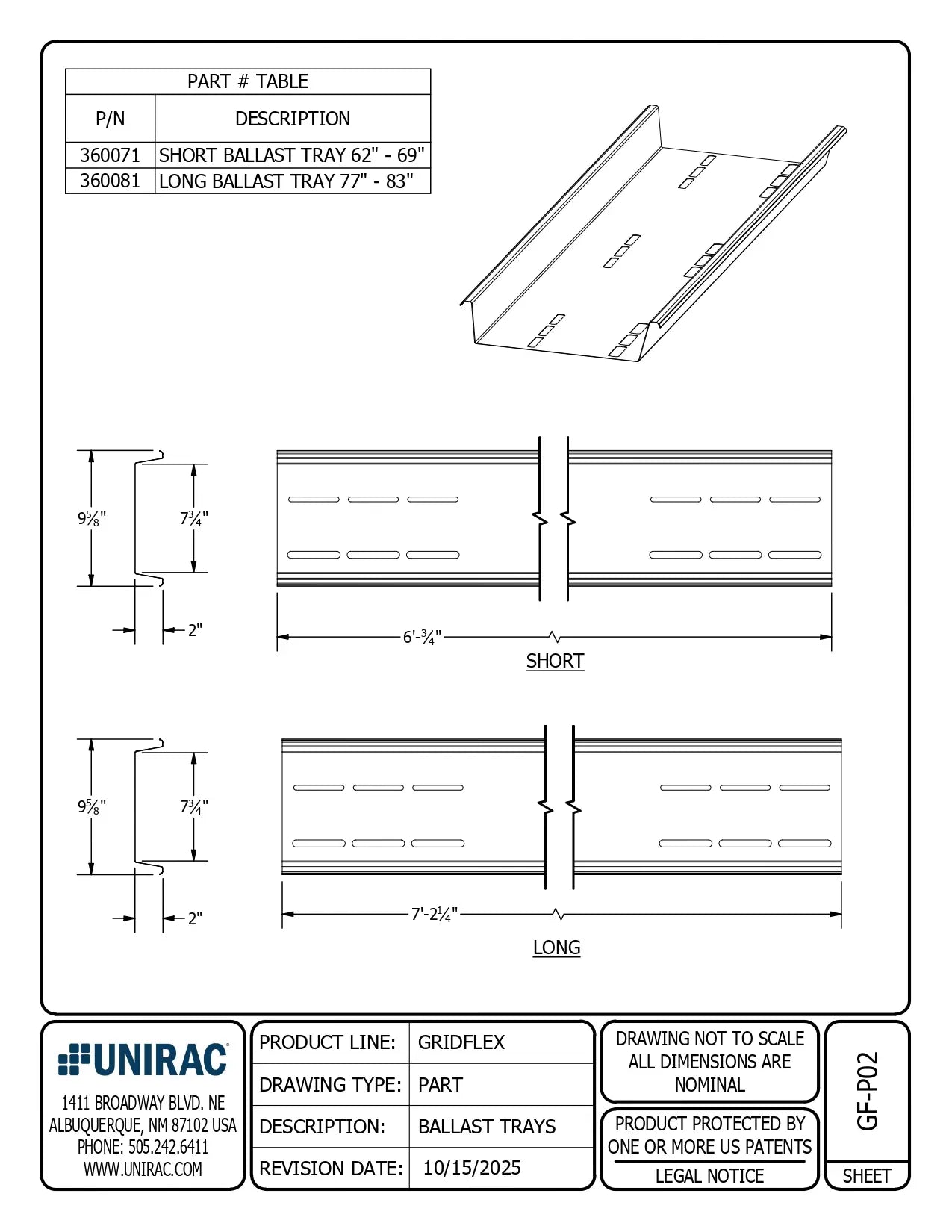 360120-US, 360071-US, 360081-US, 360101-US ballast tray