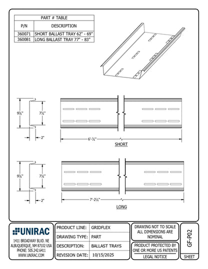 360120-US, 360071-US, 360081-US, 360101-US ballast tray