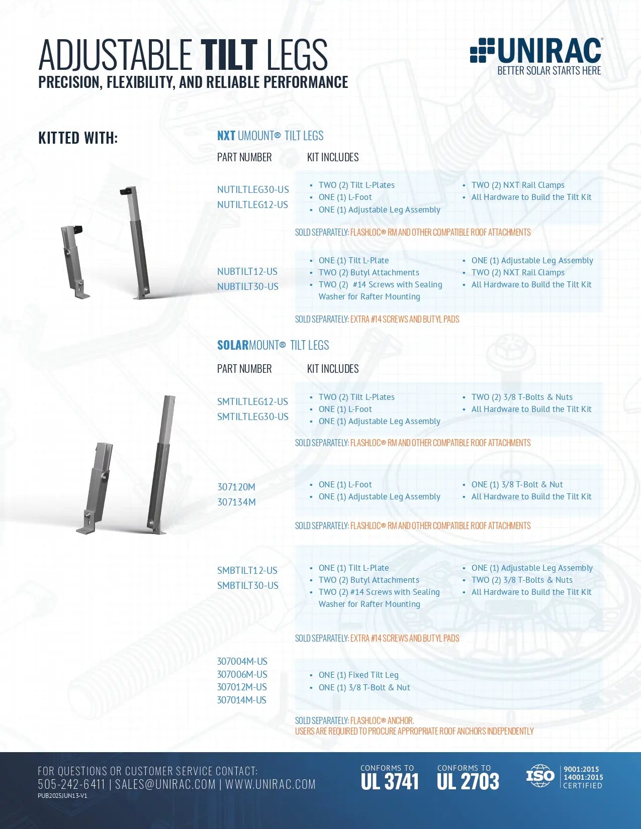 NUBTILT12-US, NUBTILT30-US unirac tilt kit