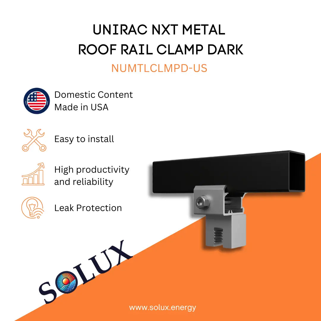 This is an image of Unirac Metal Roof Rail Clamps Dark, NUMTLCLMPD-US Domestic Solution