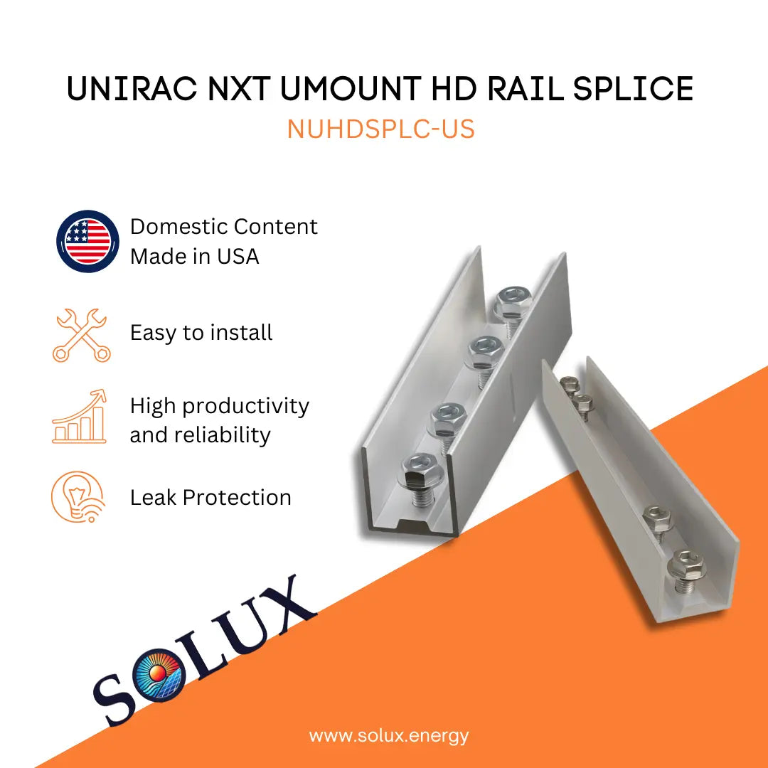 This is an image of Unirac NXT UMount HD Rail Splice Domestic Solution