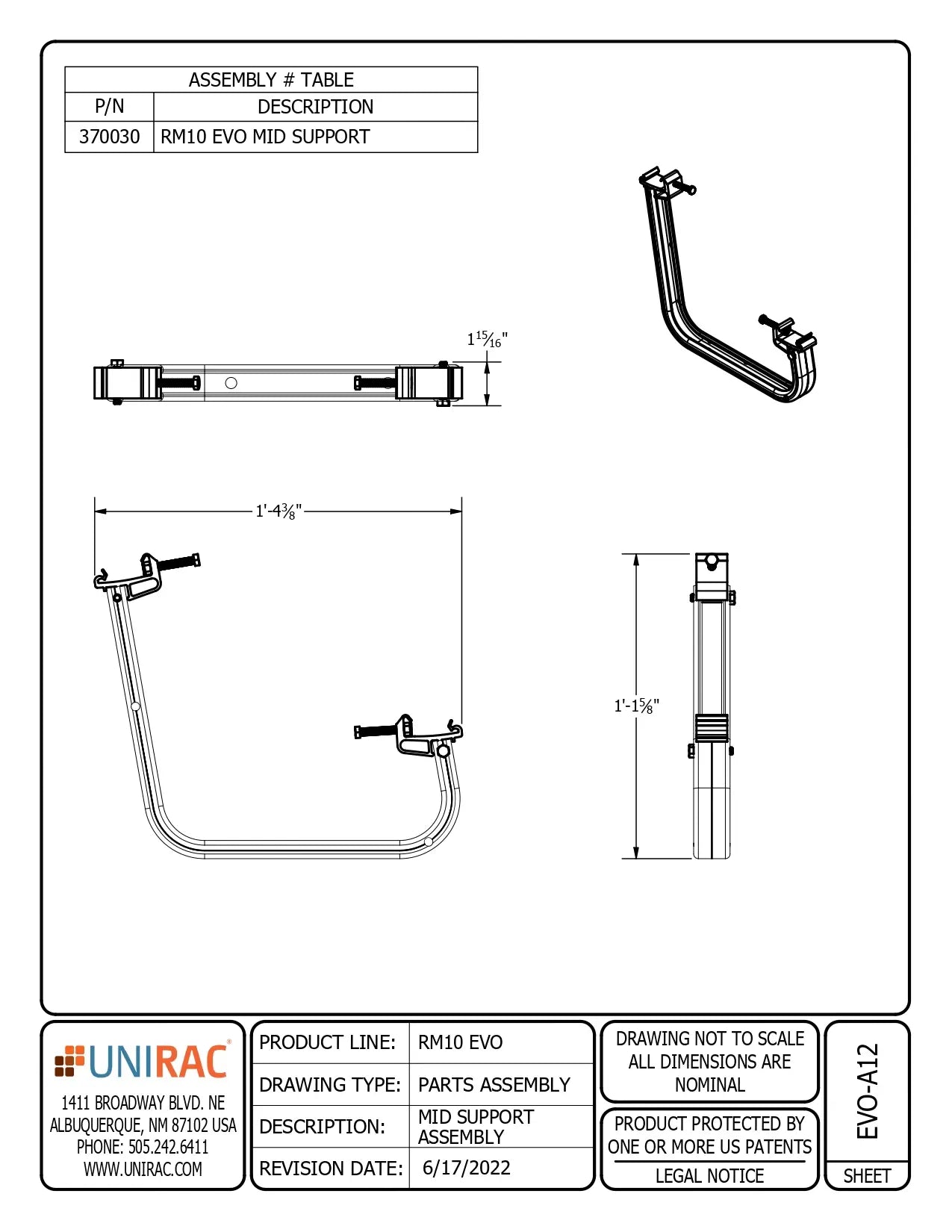 UNI-370030 rack support