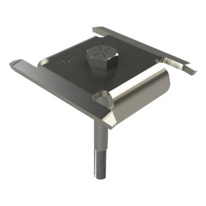 Product Image of 310826: silver metallic Unirac RMDT midclamp for 32-35mm solar modules on a white background.