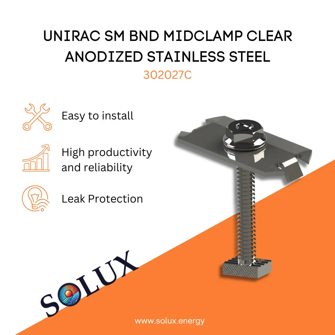 This is an image of Unirac SM Bonding Mid Clamp 302027C Clear Anodized Finish