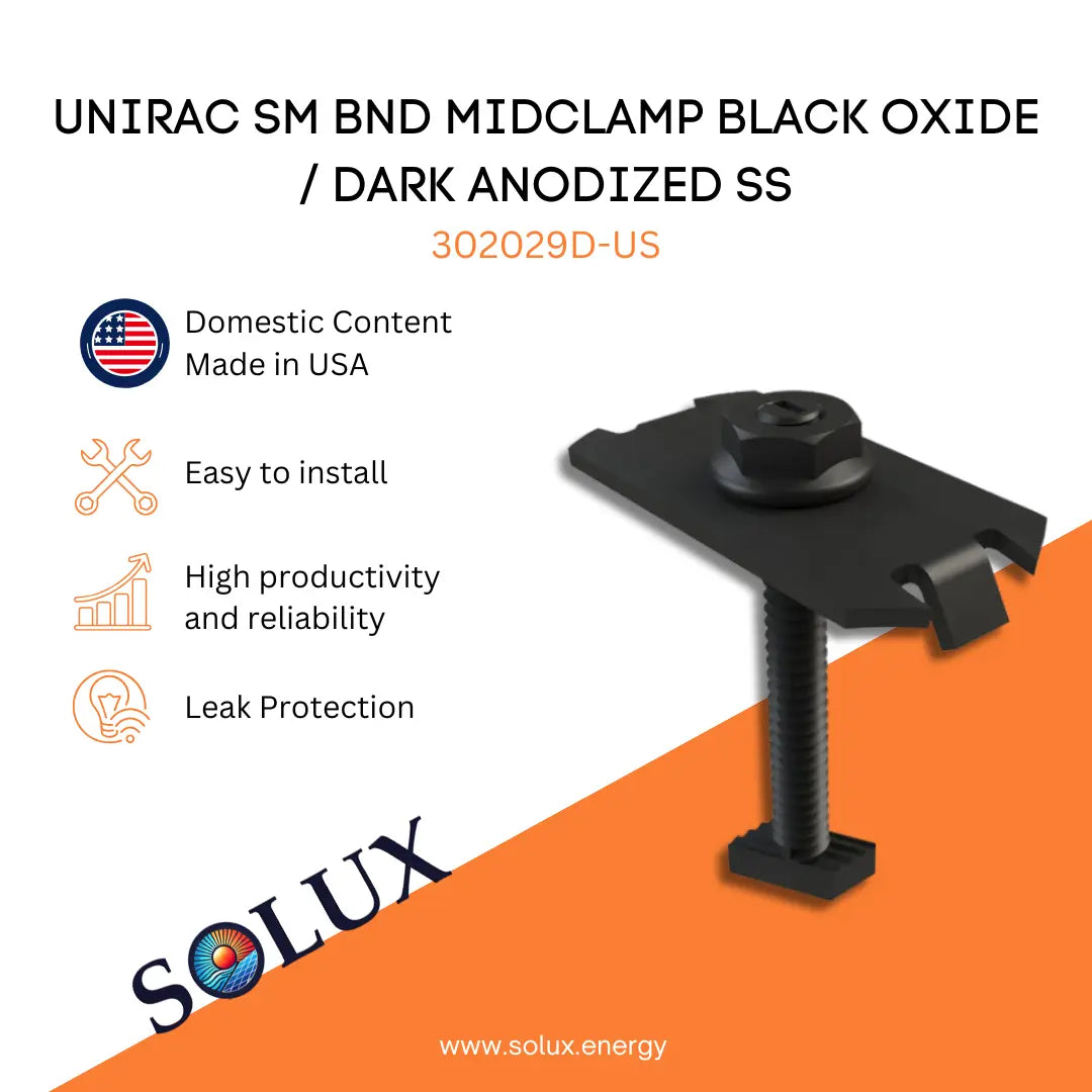 This is an image of Unirac SM Bonding Mid Clamp Dark Anodized 302029D-US